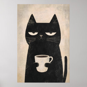 Grumpy Cat Coffee Poster, Minimalist Black Art Poster