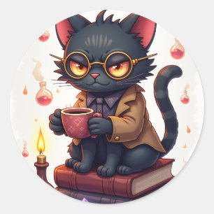Grumpy Cat Dark Academia Reader Bookworm Gothic Li Classic Round Sticker