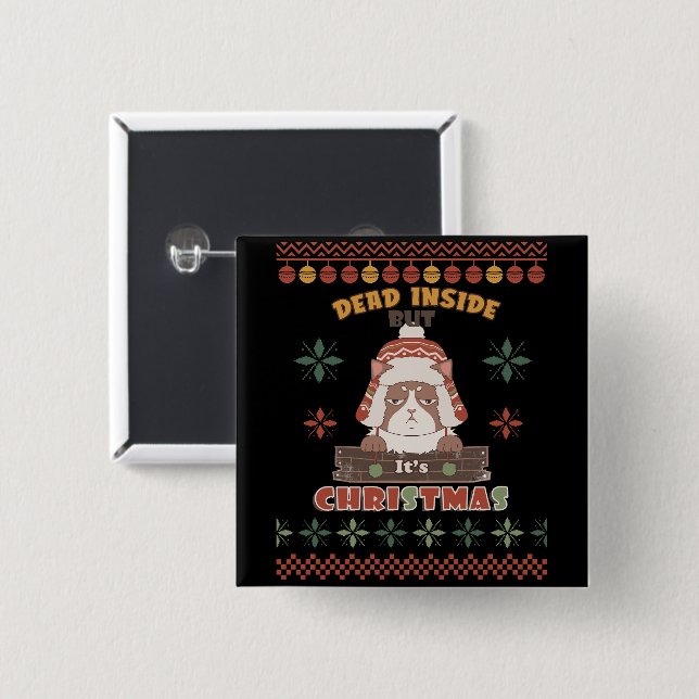 Grumpy Cat Dead Inside | Ugly Christmas 2 Inch Square Button (Front & Back)