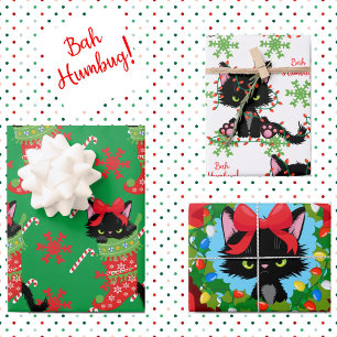 Grumpy Cat Happy Holiday Red and Green 3 Wrapping  Paper Sheet