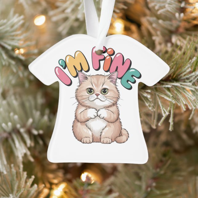 Grumpy Cat "I'm Fine" Funny Cartoon Shirt Ornament (Tree)