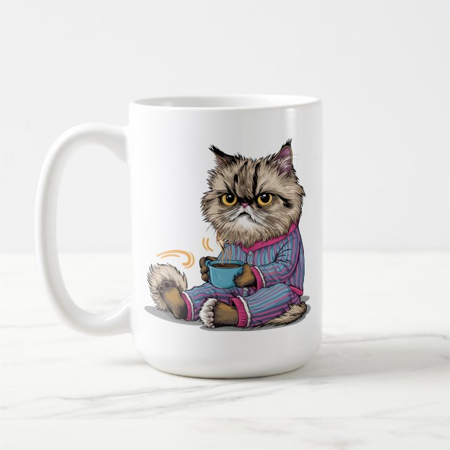 Grumpy Cat in Pyjamas with Coffee Mug (Left)