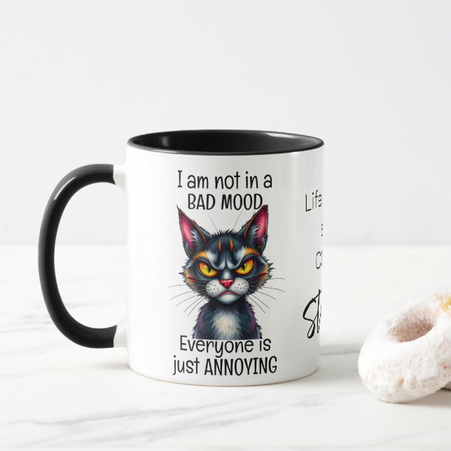 Grumpy Cat Life Begins After Coffee Funny Quote Mug (With Donut)