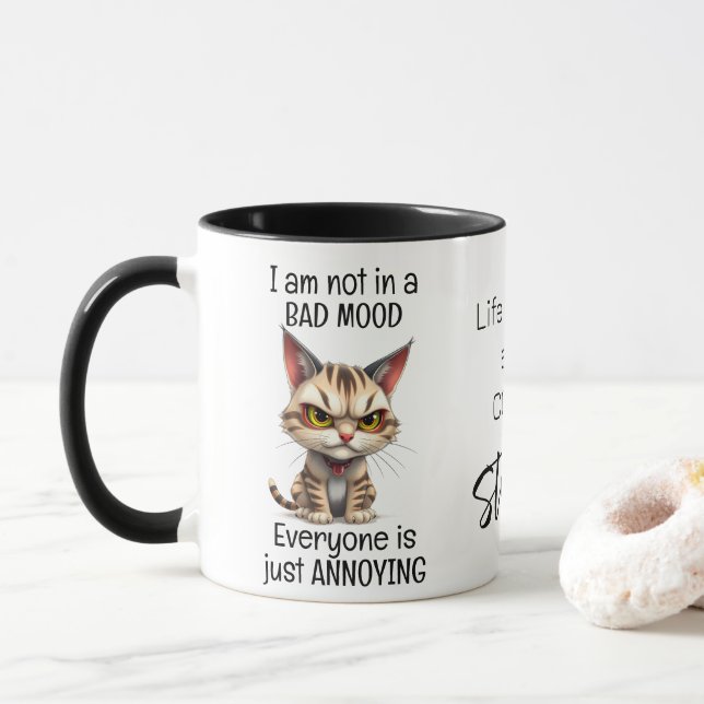 Grumpy Cat Life Begins After Coffee Funny Quote Mug (With Donut)