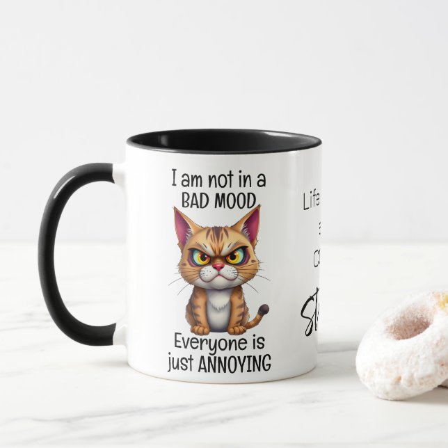 Grumpy Cat Life Begins After Coffee Funny Quote Mug (With Donut)