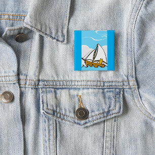 Grumpy Cat on a Sailboat Funny Nautical Cartoon 2 Inch Square Button