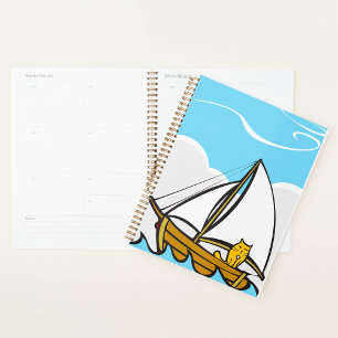 Grumpy Cat on a Sailboat Funny Nautical Cartoon  Planner