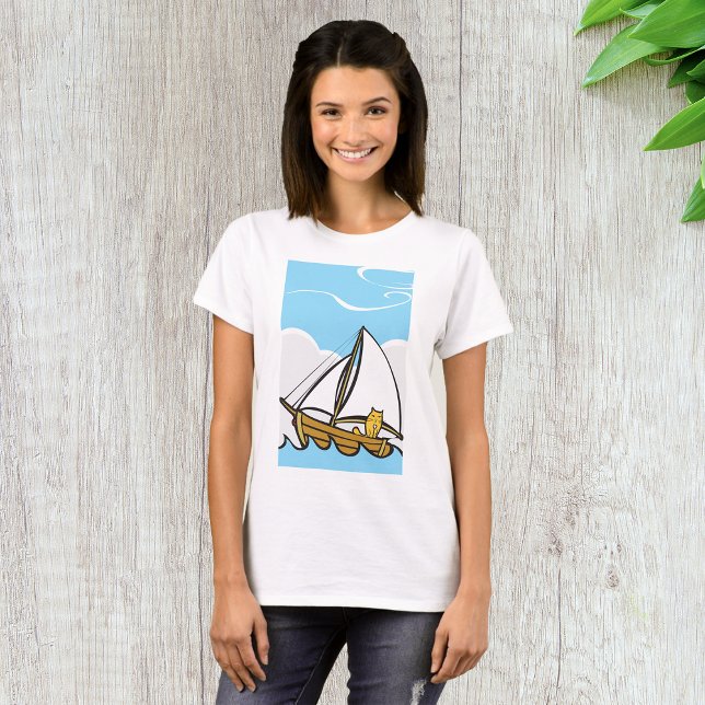 Grumpy Cat on a Sailboat Funny Nautical Cartoon  T-Shirt (Creator Uploaded)
