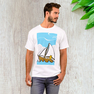 Grumpy Cat on a Sailboat Funny Nautical Cartoon T-Shirt
