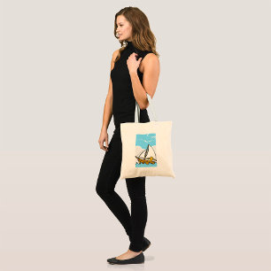 Grumpy Cat on a Sailboat Funny Nautical Cartoon  Tote Bag