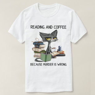 Grumpy Cat Reading and Coffee T-Shirt