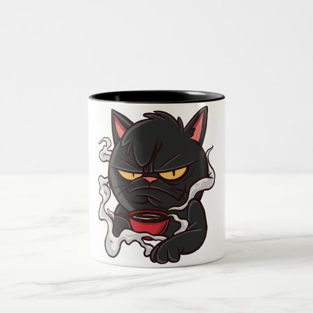 Grumpy Cat with Coffee Two-Tone Coffee Mug (Center)