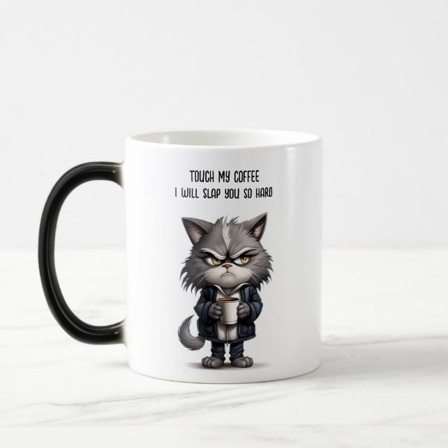 Grumpy cat with cup of coffee (Left)