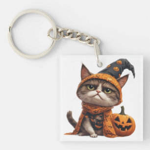 Grumpy Cat With Jack O Lantern Companion 🎃 Keychain