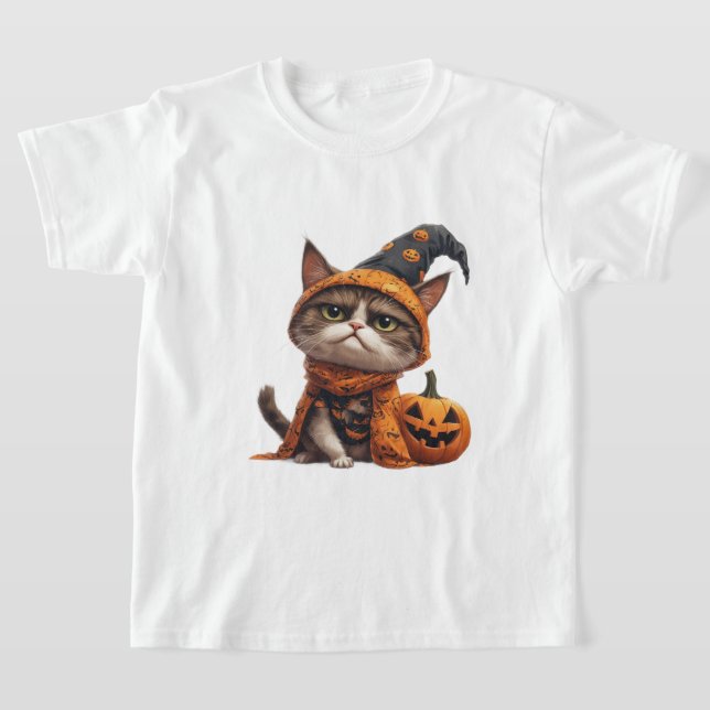 Grumpy Cat With Jack O Lantern Companion 🎃 T-Shirt (Laydown)