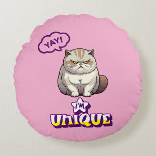 Grumpy Cat "YAY! I'm Unique" Funny  Round Pillow