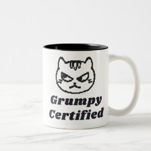 “Grumpy Certified” Funny Cat Meme Design  Two-Tone Coffee Mug