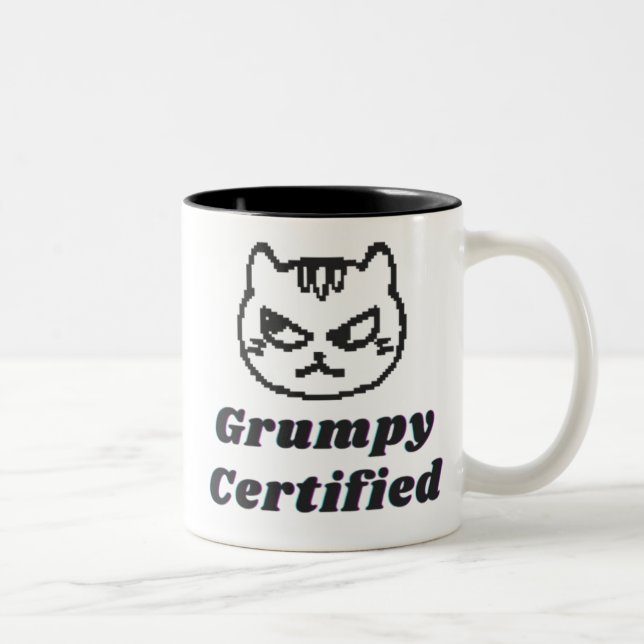 “Grumpy Certified” Funny Cat Meme Design  Two-Tone Coffee Mug (Right)