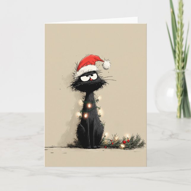 Grumpy Christmas Cat Mood Card (Front)