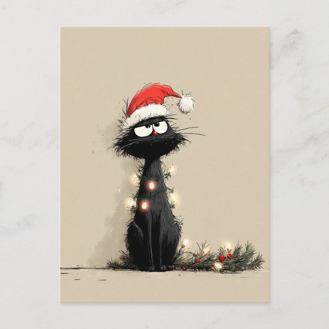 Grumpy Christmas Cat Mood Postcard (Front)