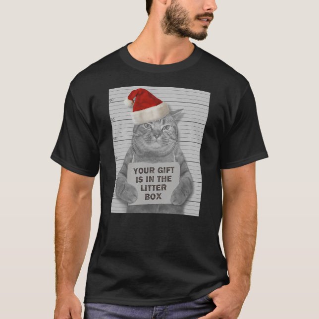 Grumpy Christmas Cat Mugshot Litter Box T-Shirt (Front)