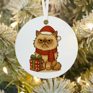 Grumpy Christmas Cat Ornament