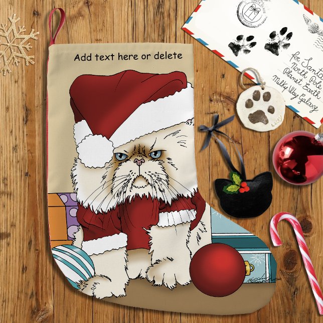 Grumpy Christmas Cat Santa Funny Holiday Small Christmas Stocking (Creator Uploaded)