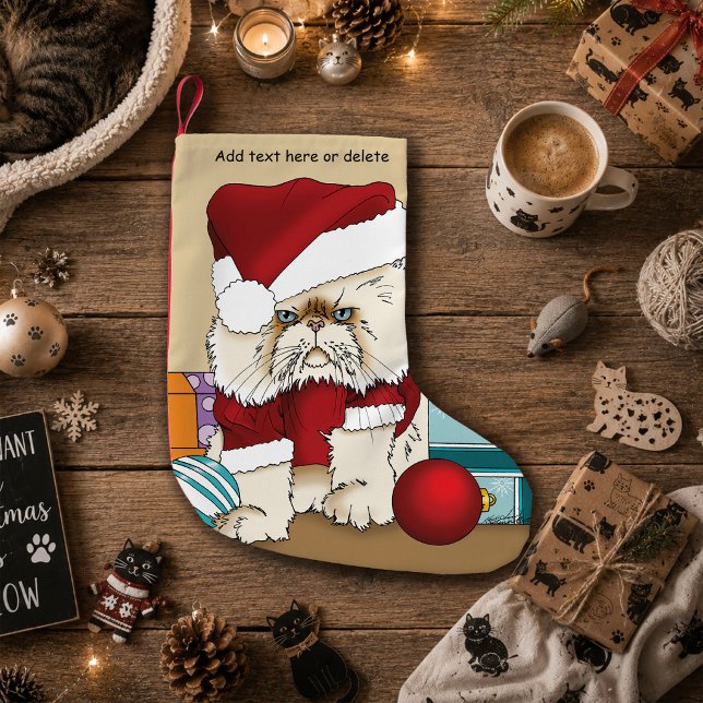 Grumpy Christmas Cat Santa Funny Holiday Small Christmas Stocking (Creator Uploaded)