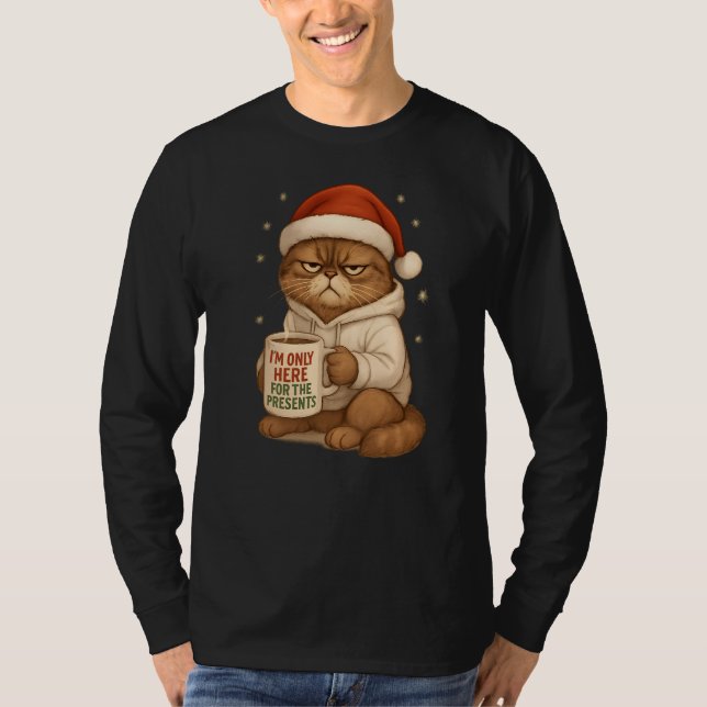 Grumpy Christmas Cat with Santa Hat T-Shirt (Front)