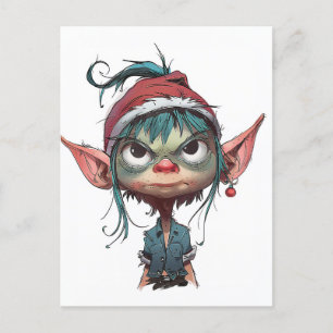 Grumpy Christmas Elf Attitude Holiday Postcard
