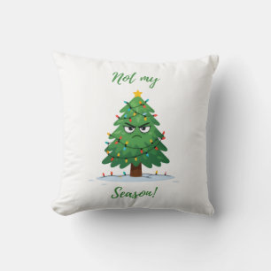 Grumpy Christmas Tree Cartoon – Funny "Not My Seas Throw Pillow