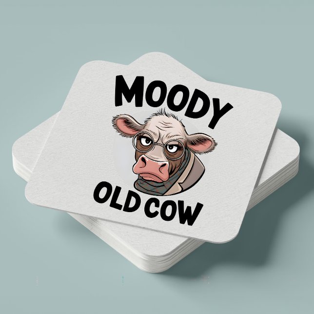 Grumpy Cow Lover Gift Sarcastic Farmer Farm  Squar Square Paper Coaster (Creator Uploaded)