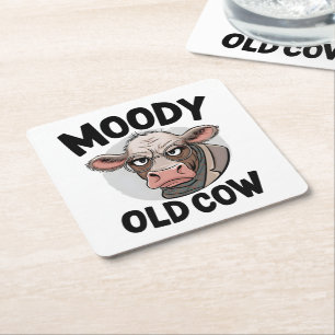 Grumpy Cow Lover Gift Sarcastic Farmer Farm Square Paper Coaster