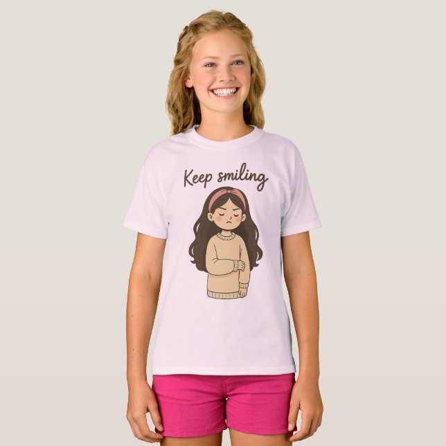 Grumpy Cute Girl Sticker – Long Hair & Oversized  T-Shirt (Front Full)