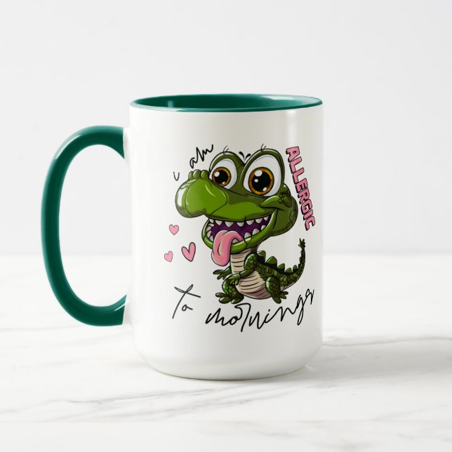  Grumpy Dino Mug – "I'm Allergic to Morning" (Left)