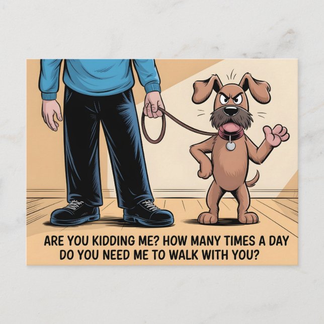 Grumpy Dog Funny Walking Cartoon Postcard (Front)