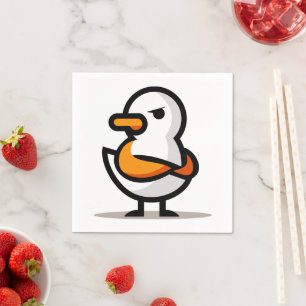 Grumpy Duck Minimalist Cartoon Mascot Napkin