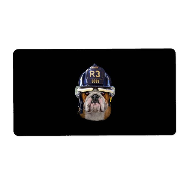 Grumpy English Bulldog Wearing Firefighter Helmet (Front)