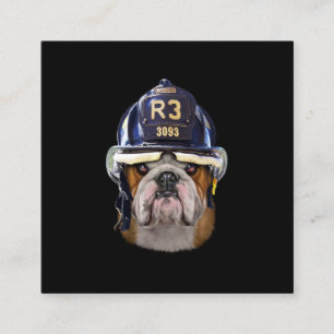 Grumpy English Bulldog Wearing Firefighter Helmet Square Business Card