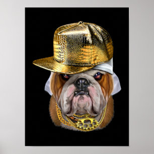 Grumpy English Bulldog wearing Hip Hop Rapper Poster