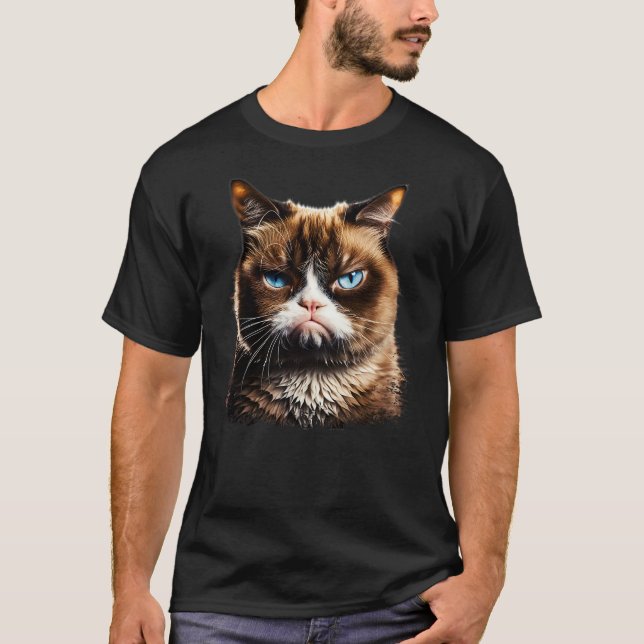 Grumpy Face Funny Cat Graphic for Men Women Boys G T-Shirt (Front)