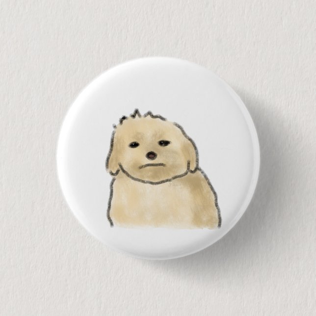 Grumpy Fluffy Cream Dog Funny Gift 1 Inch Round Button (Front)