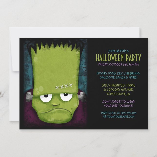 Grumpy Frankenstein's Monster Halloween Party Invitation (Front)