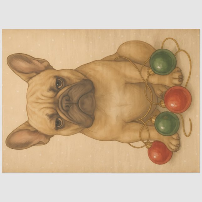 Grumpy Frenchie Christmas Ornaments Vintage  Tissue Paper (Front)
