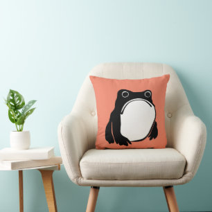 Grumpy Frog drawing Japanese art by Matsumoto Hoji Throw Pillow