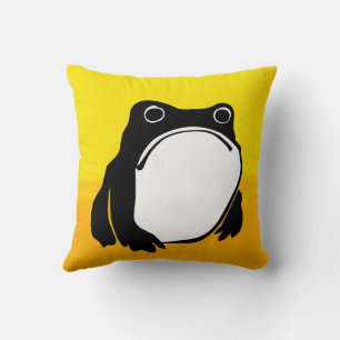 Grumpy Frog drawing Japanese art by Matsumoto Hoji Throw Pillow