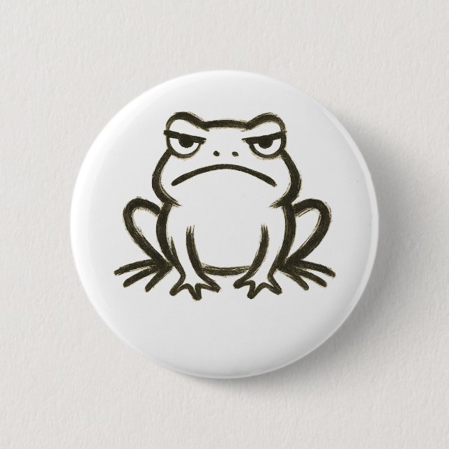Grumpy Frog – Minimalist Brushstroke Mood on 2 Inch Round Button (Front)