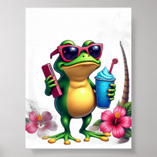 Grumpy Frog Vaporwave Y2K Retro Cool Aesthetic Tro Poster