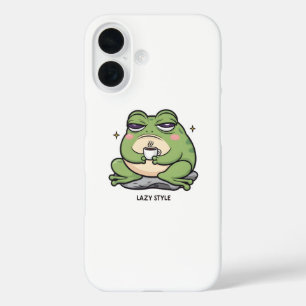 Grumpy Frog with a Tiny Cup of Coffee iPhone 16 Case