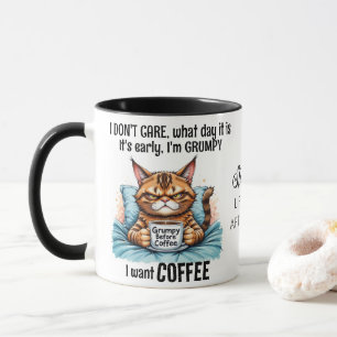 Grumpy Funny Cat Drinking Coffee Quote Mug